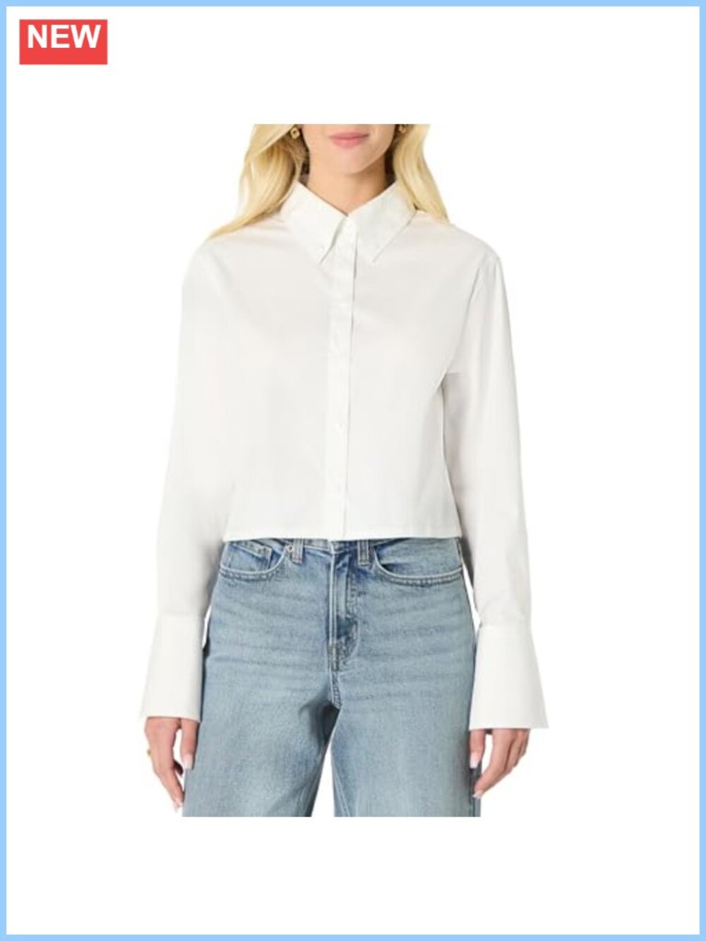 Women's Oversized-Fit Cropped Cotton Stretch Poplin Button-Down Shirt